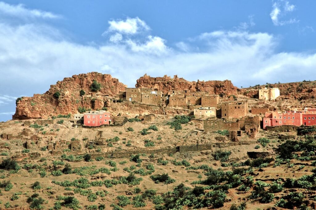 Traditional Berber village nestled in the rocky hills of Tafraoute, Morocco.