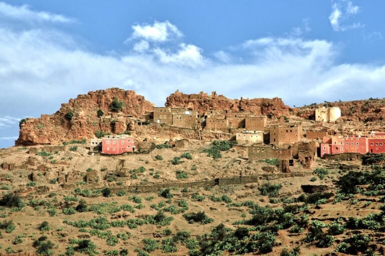 Traditional Berber village nestled in the rocky hills of Tafraoute, Morocco.